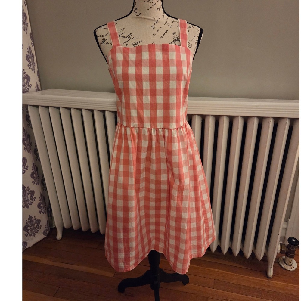 J. by J.Crew Pink Gingham Smocked Back Fit & Flare Cotton Cottage Sundress Sz S - Picture 3 of 10